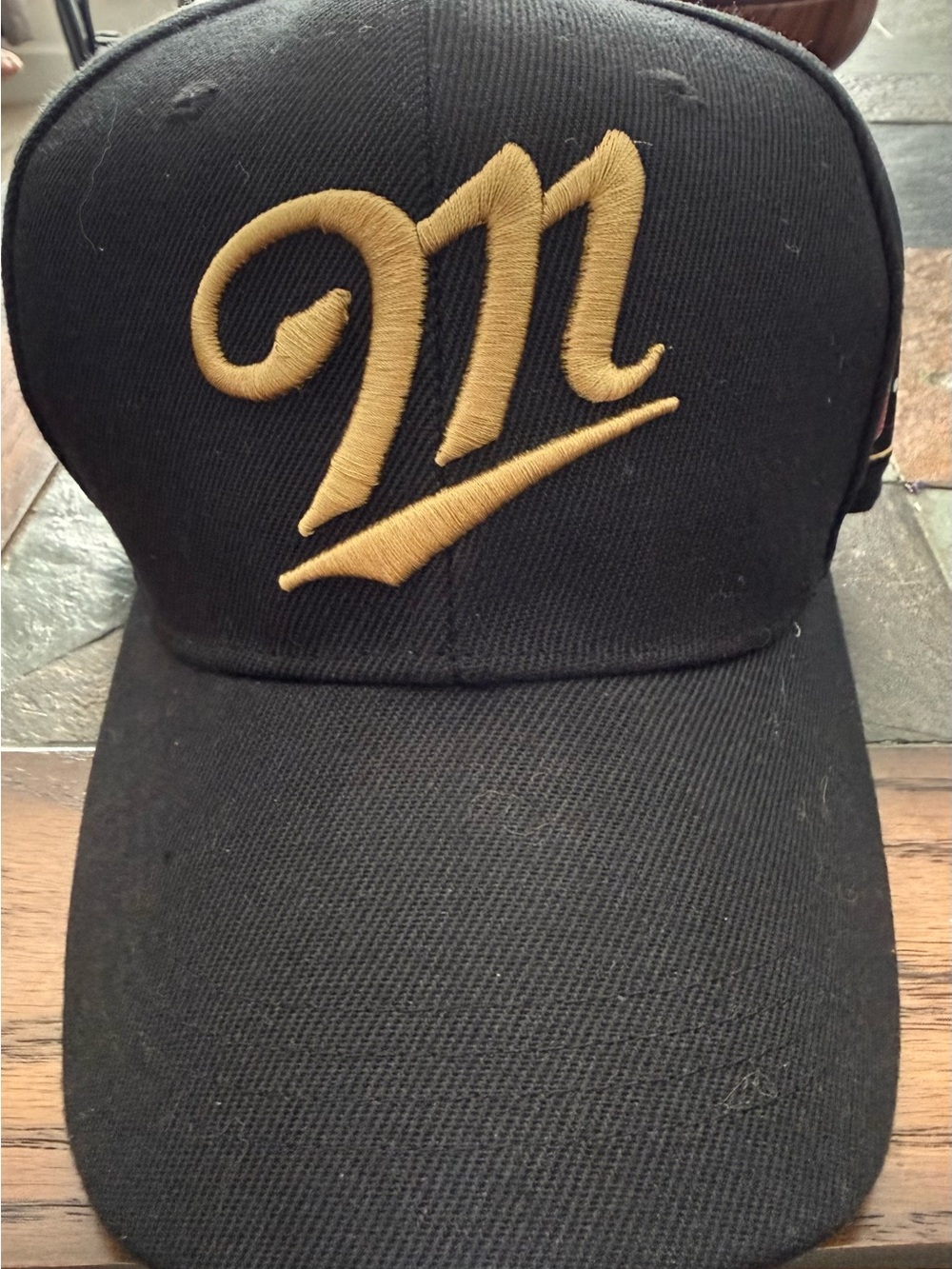 NBA Black Cap with Gold Miller Script and NBA Logo